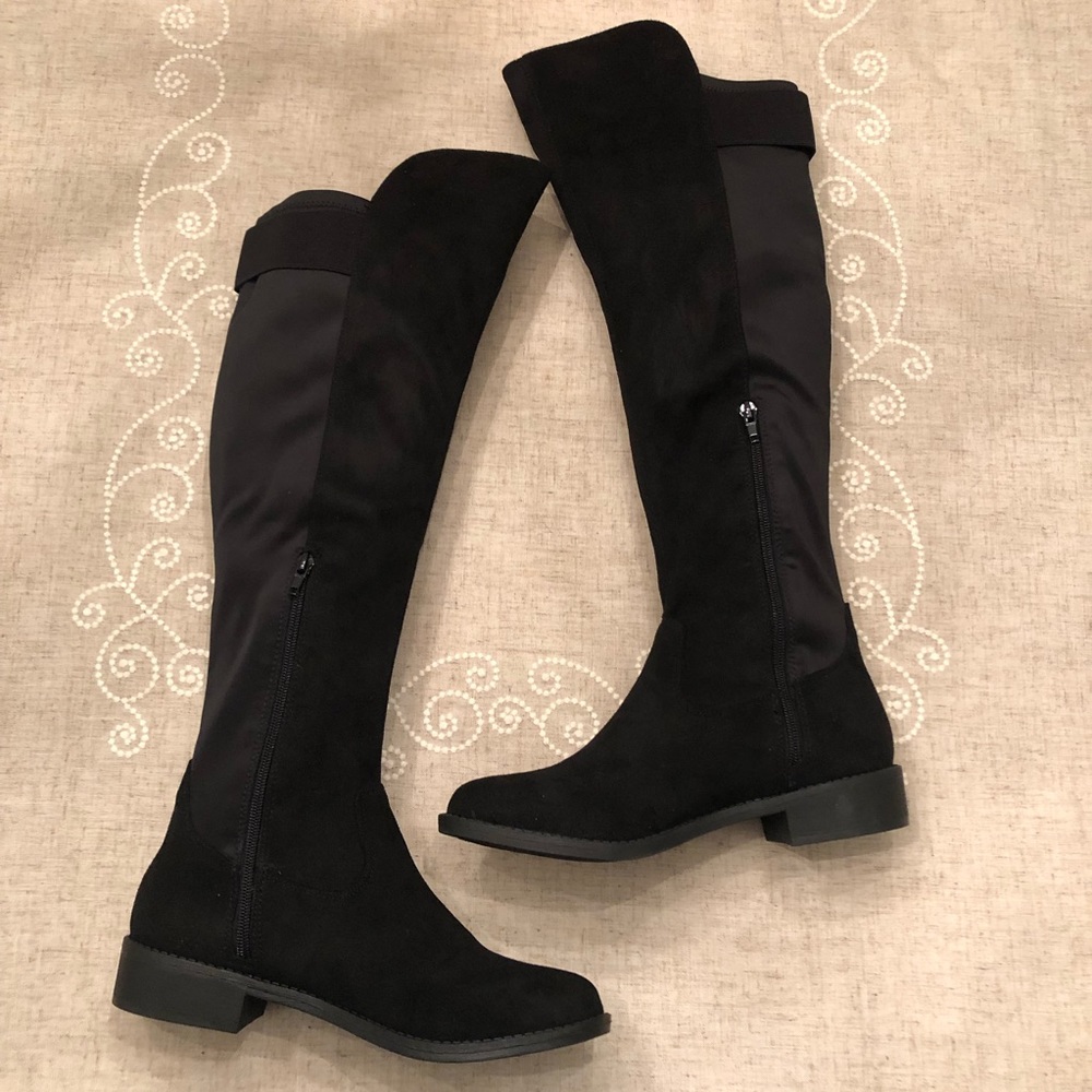 Black Suede Boots Vegan Tall Over The Knee New - Picture 7 of 8